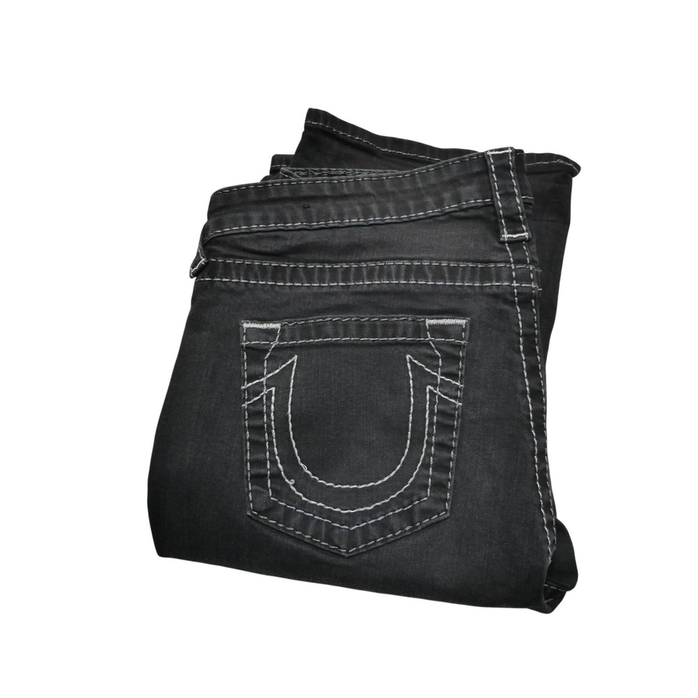 True Religion Becca Big T Jeans Womens 34 Gray Charcoal Wash Mid Rise Bootcut